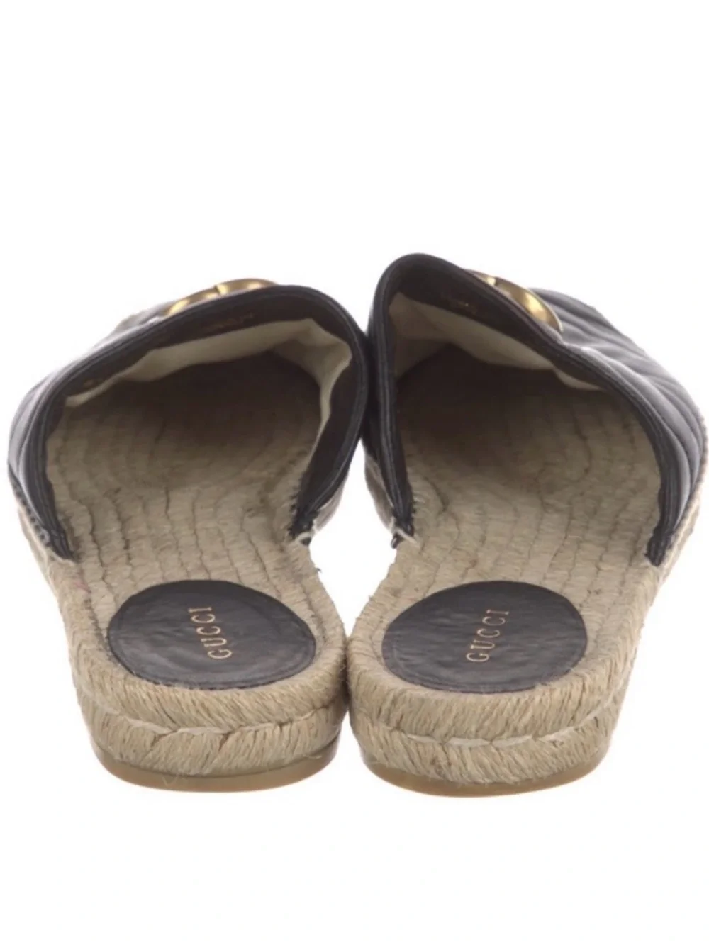 GUCCI GG Marmont Black Leather Espadrille Mules Slides - Picture 6 of 9
